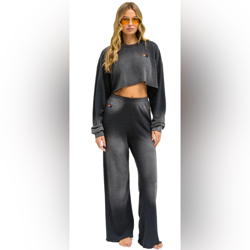 Aviator nation wide leg Gray Ombre Sweatpants L - Picture 3 of 6